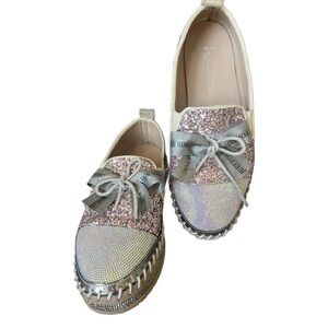 Speusurea Glitter Loafers with Bow - Silver and Pink